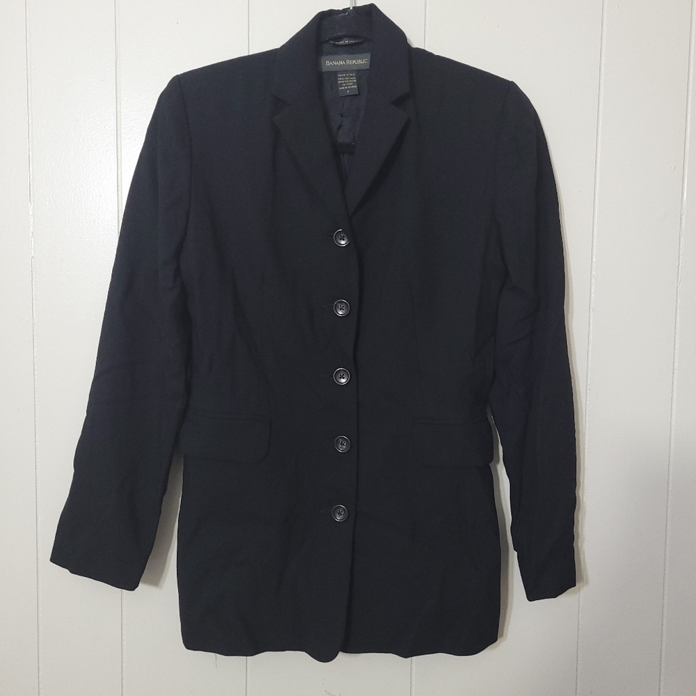 Banana Republic Womens Italian Wool Blazer Black Size 0